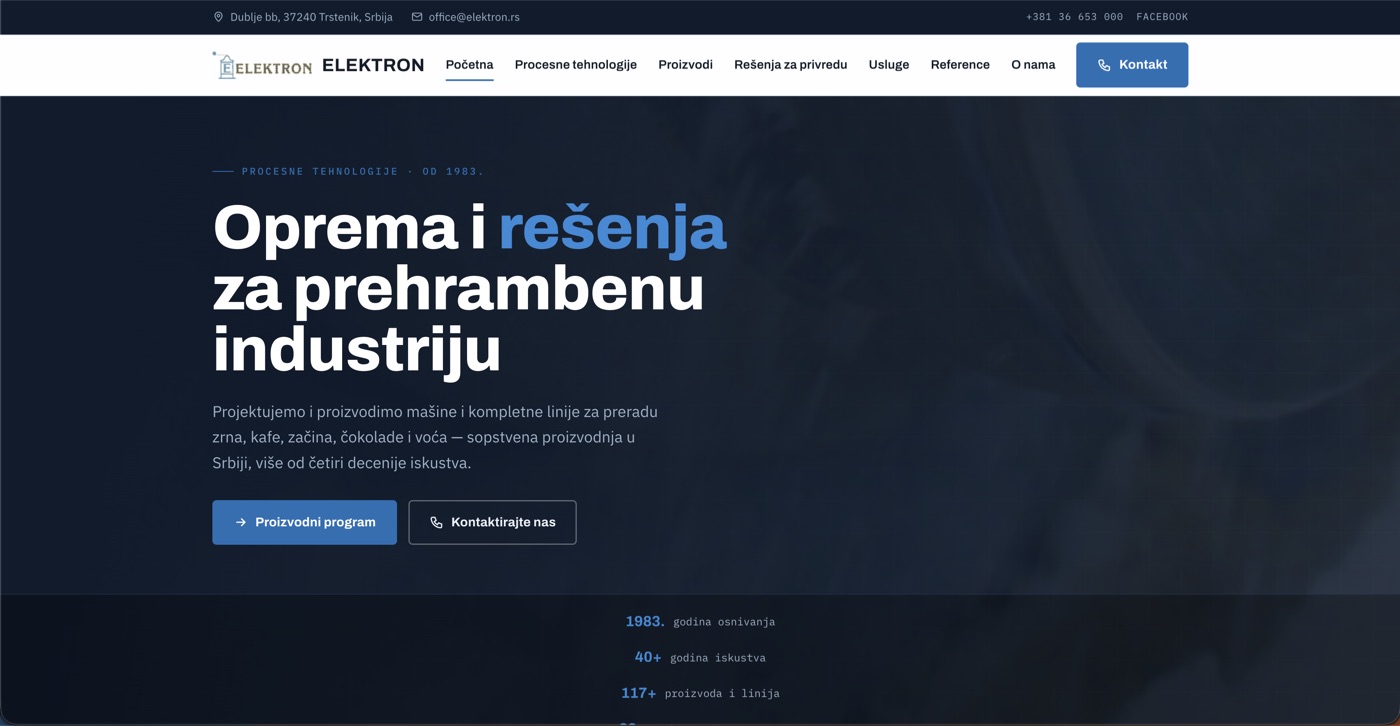 Sajt elektron.rs, katalog poljoprivrednih mašina sa preko 170 proizvoda